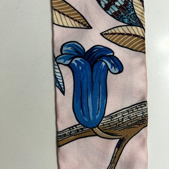 Hermes Silk Tree Of Song Twilly Rose Pale Turquoise with Box - Picture 5 of 15